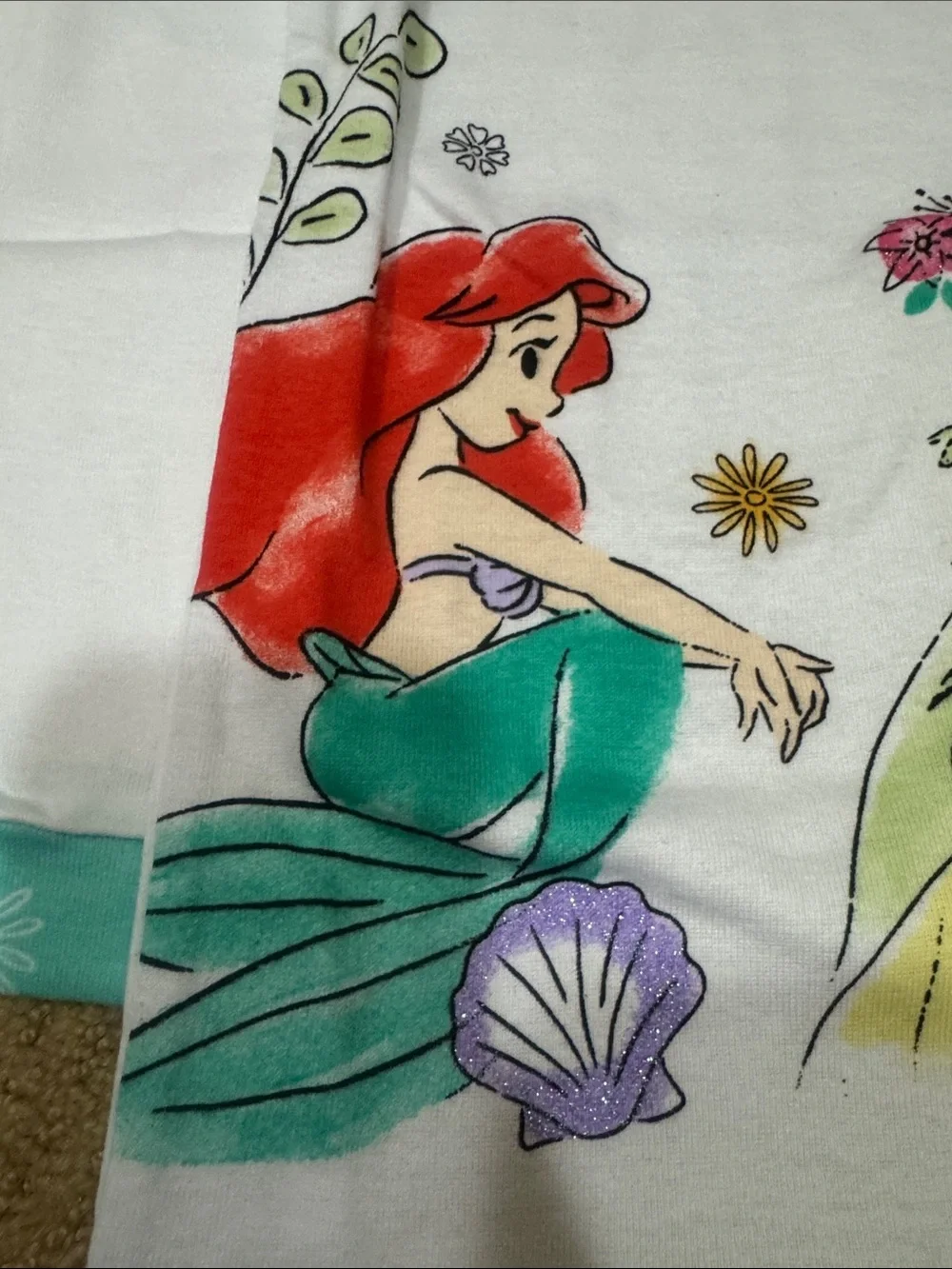 Disney Princess White Top with Mint Green Printed Pajama Set
